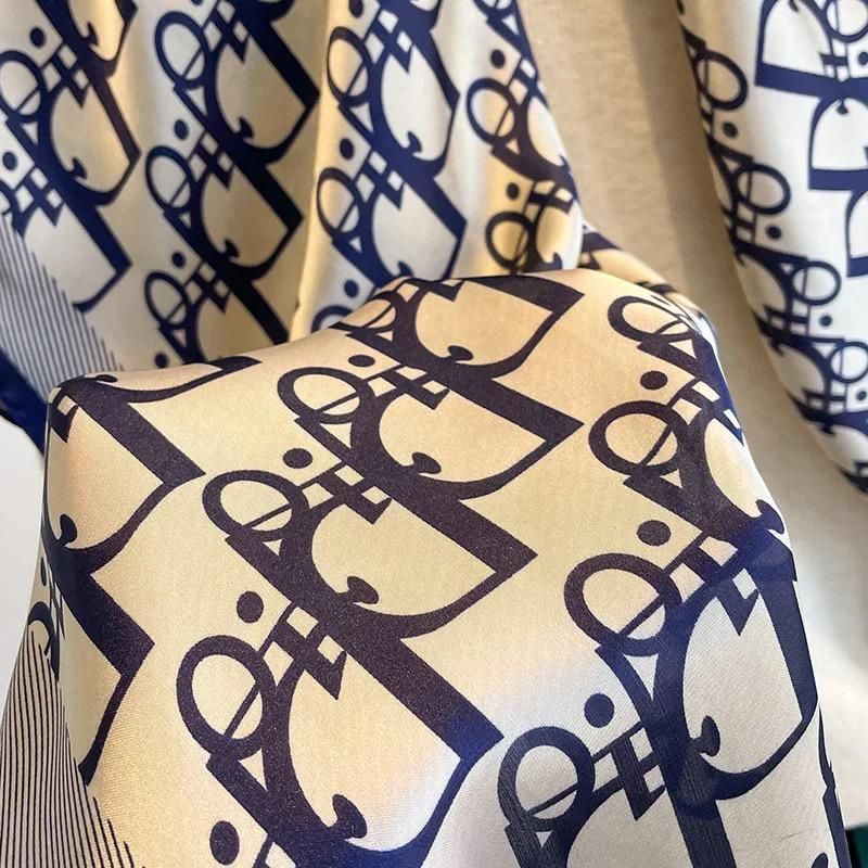 D White & Blue Elegant Printed silk Scarf