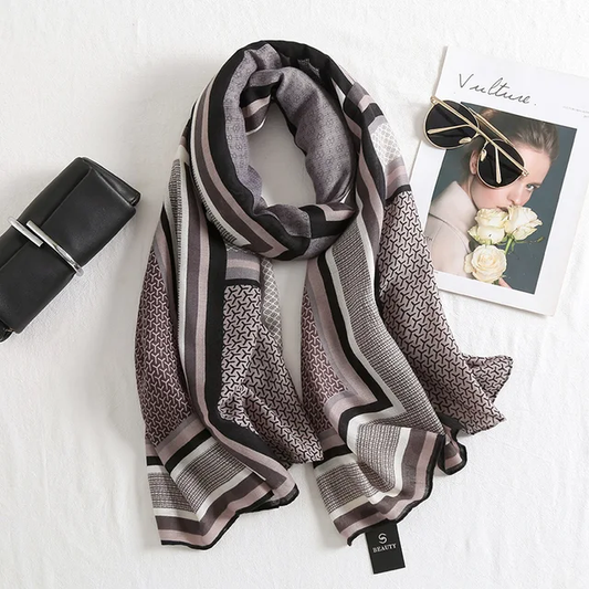 Wine Check Brand Print Viscose Scarf