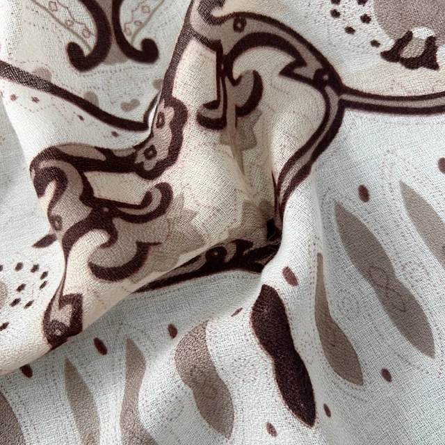 Brown White Mehendi Printed Viscose Scarf