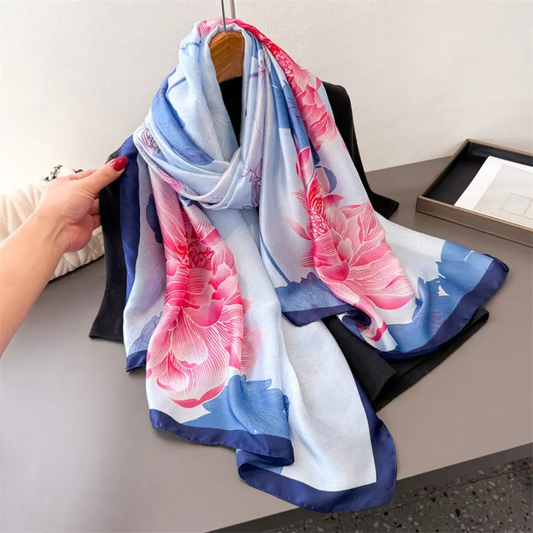 Blooming Hibiscus Printed Silk Scarf