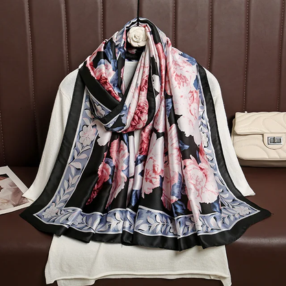 Black Spring Printed Silk Scarf