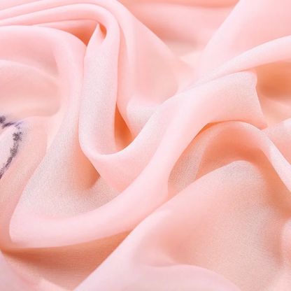 Faded Peach Blume Printed Silk Scarf