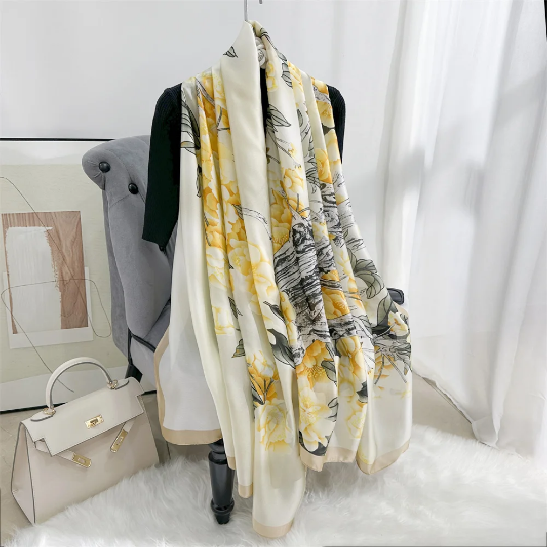 Tulip Lemon Printed Silk Scarf