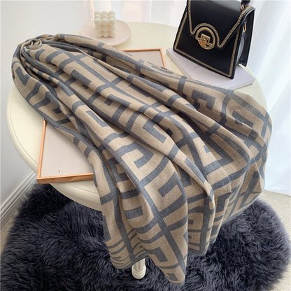 Grey Checker Printed Viscose Scarf