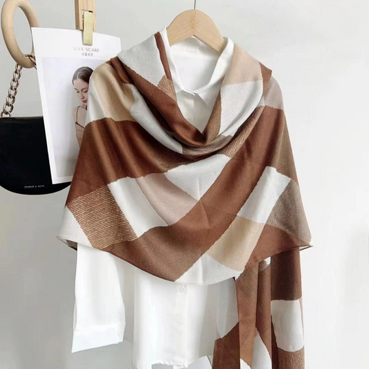 Brown Squares Printed Viscose Scarf