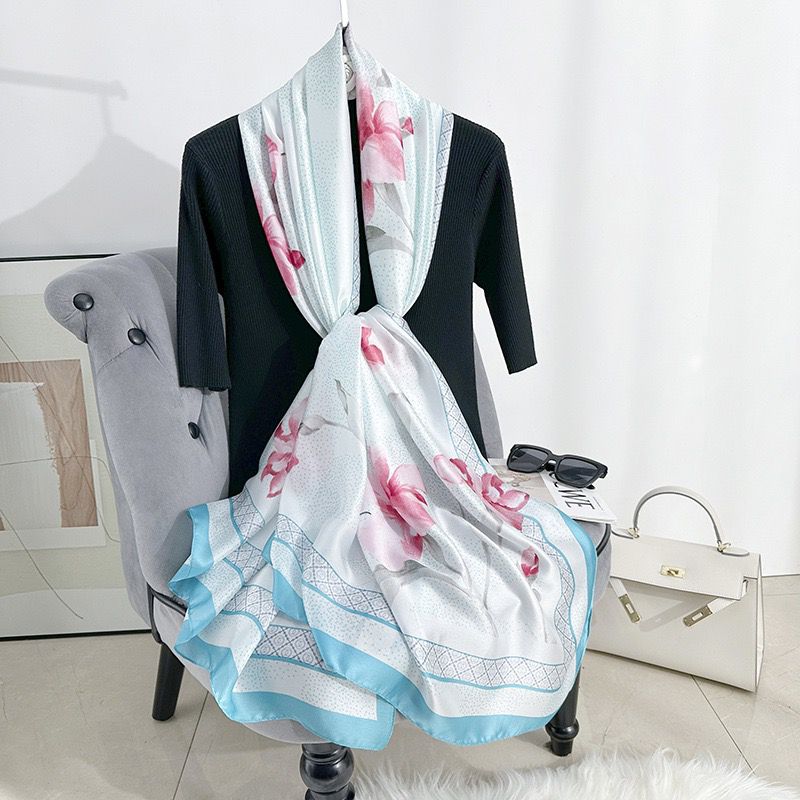 Teal Zahra Printed Silk Scarf Summer Edition 26'