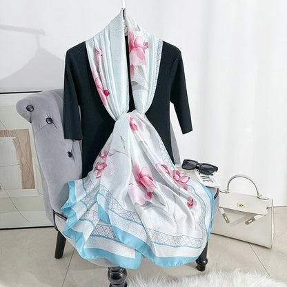 Teal Zahra Printed Silk Scarf Summer Edition 26'