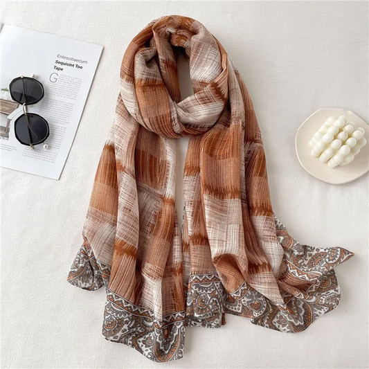 Brown Palm Printed Viscose Scarf