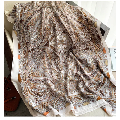 White Coffee Mehendi Printed Silk Scarf