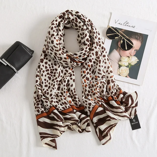 Brown Orange Chetah Printed Viscose Scarf