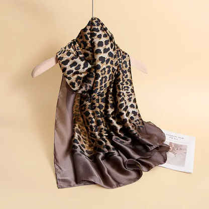 Brown Cheetah Printed Silk Scarf