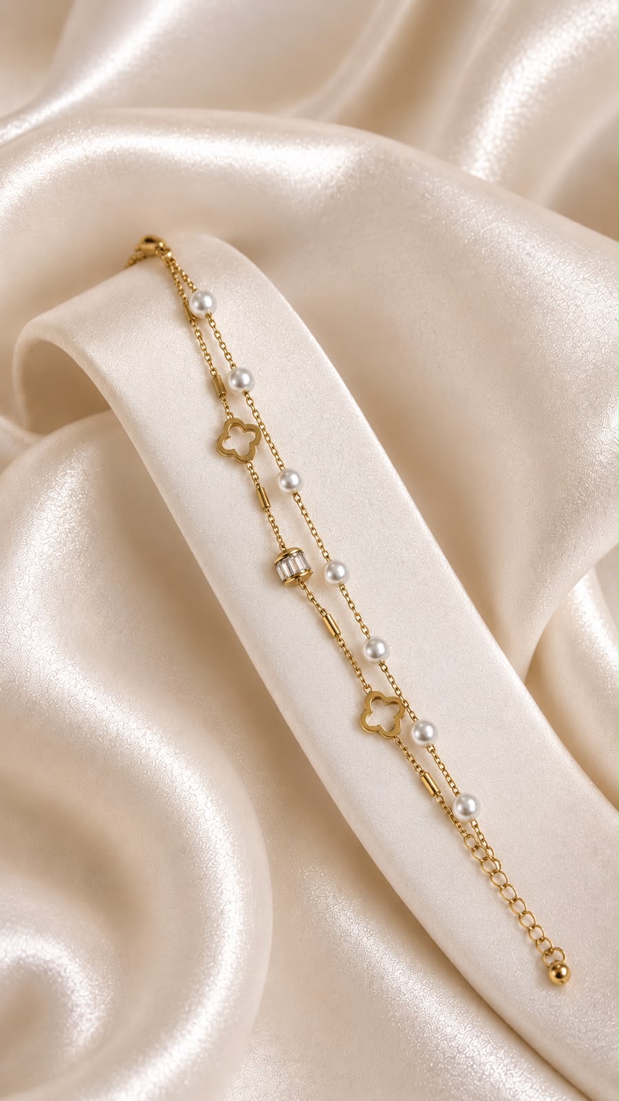 Pearl Stone Layer Gold-Tone Anti-Tarnish Chain Bracelet