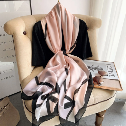 Peach Square Printed Silk Scarf