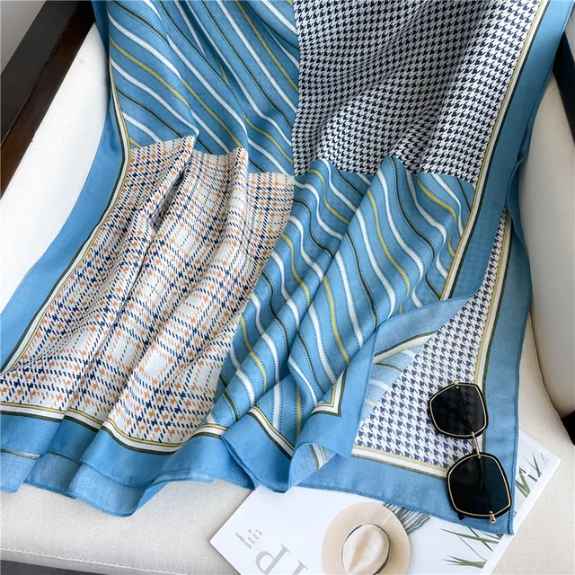 Blue Checks Printed Viscose Scarf