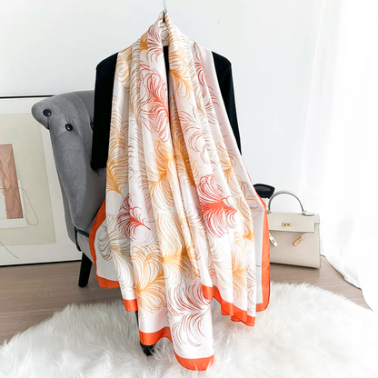 Ostrich Feathers Tangerine Silk Scarf