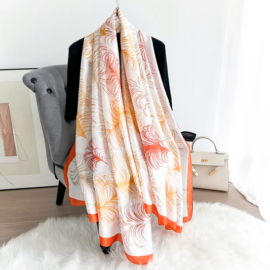 Ostrich Feathers Tangerine Silk Scarf