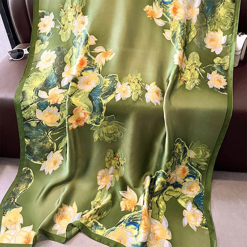 Green Floral Printed Silk Scarf