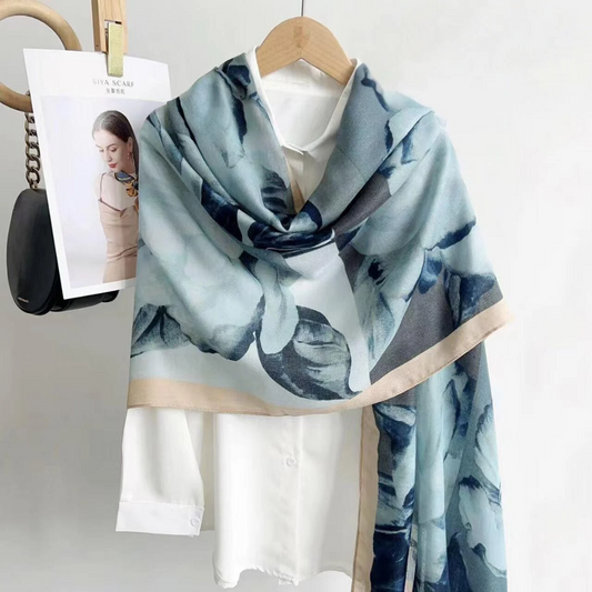 Blue Floral Bloom Printed Viscose Scarf