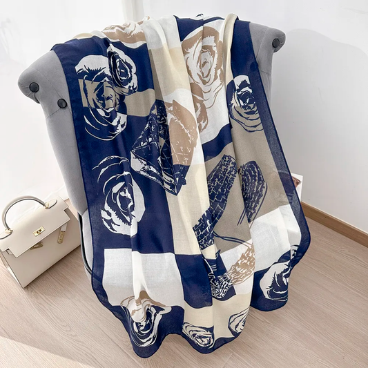Roses Hat Printed Viscose Scarf