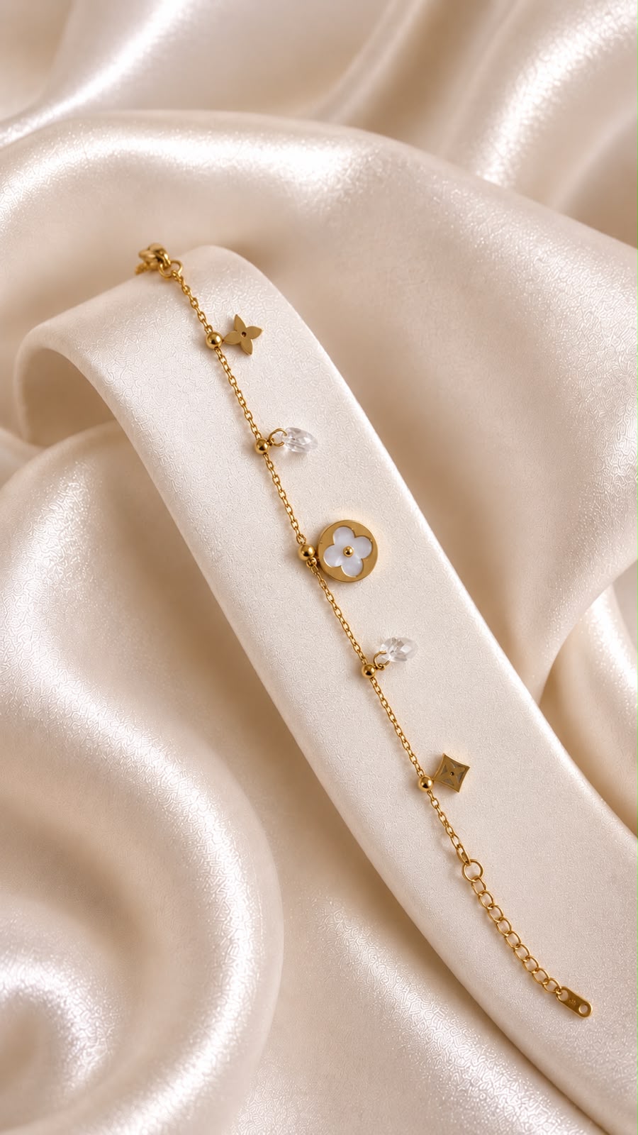 White Ace Charm Gold-Tone Anti-Tarnish Chain Bracelet