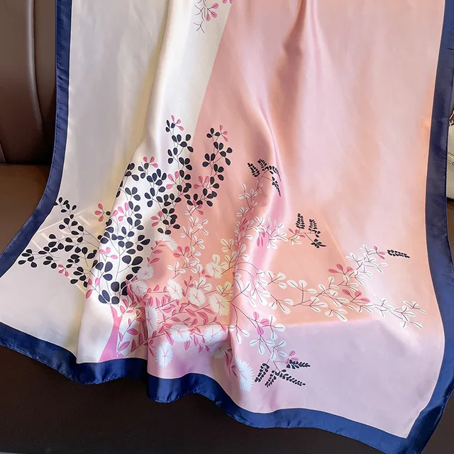 Pink Blue Autumn Printed Silk Scarf