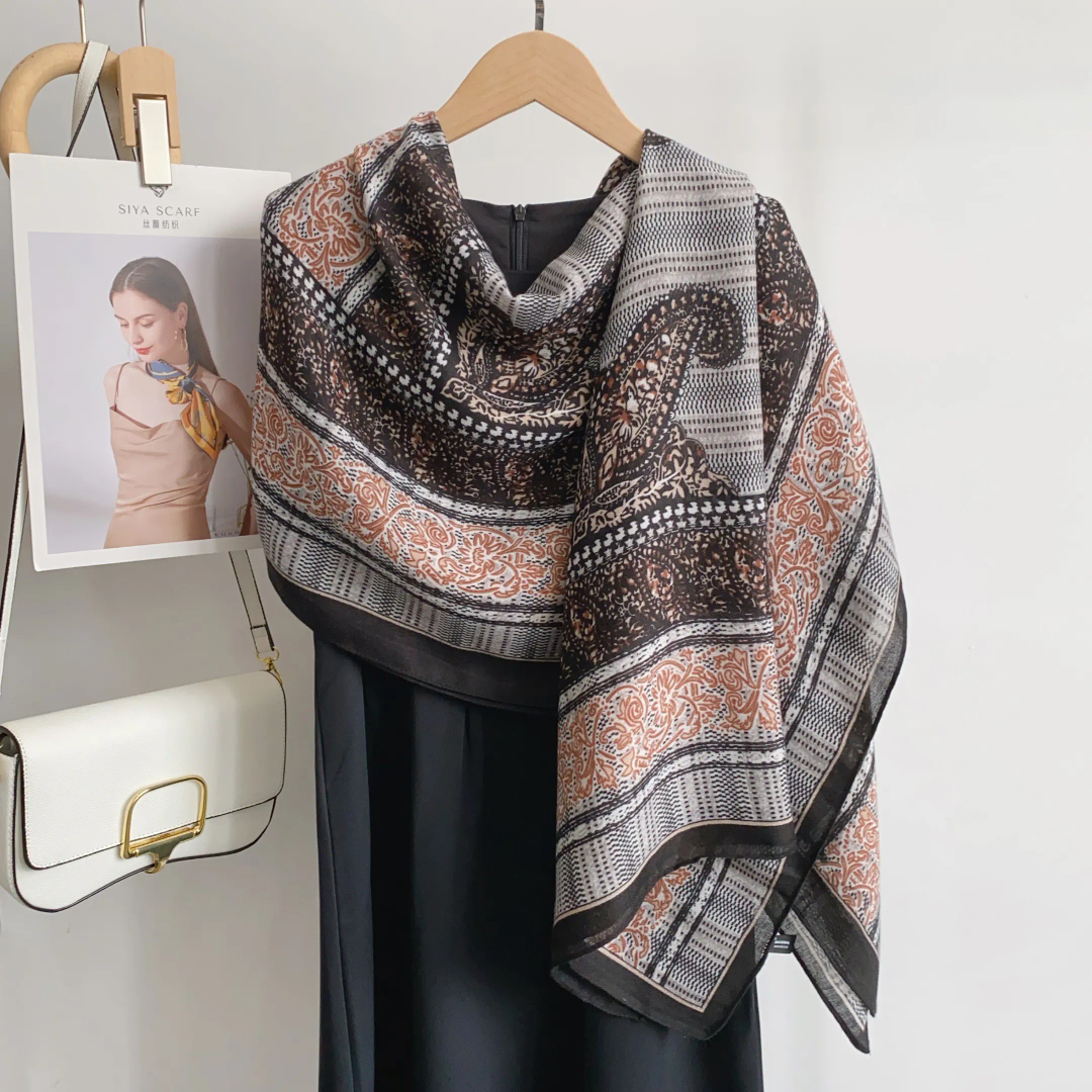 Black Kashmiri Printed Viscose Scarf
