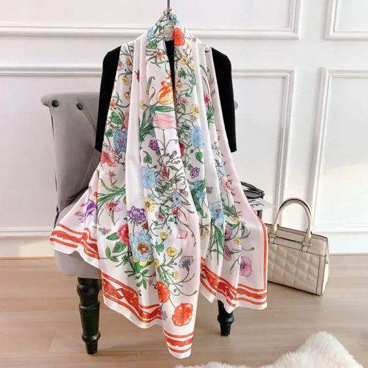 Orange Flower Garden Printed Silk Scarf
