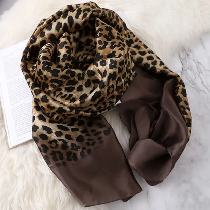 Brown Cheetah Printed Silk Scarf