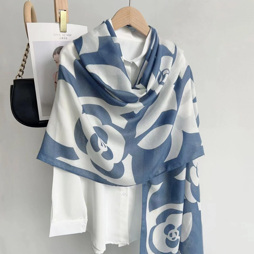 Blue Midnight Roses Printed Viscose Scarf