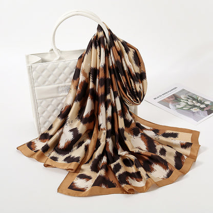 Black Brown Animal Winter Printed Silk Scarf