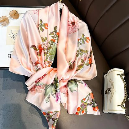 Pink Autumn Breeze Printed Silk Scarf