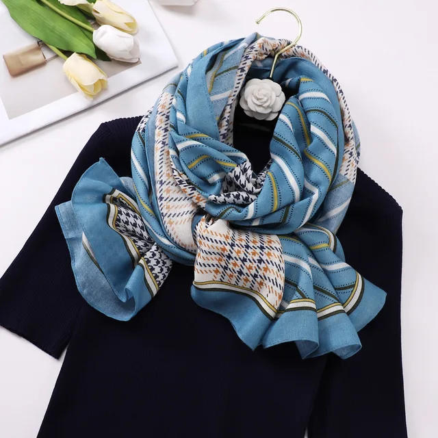 Blue Checks Printed Viscose Scarf