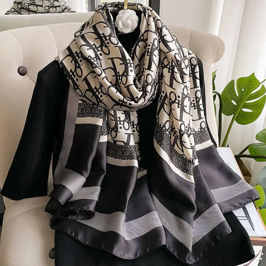 Dio Black Printed Viscose Scarf