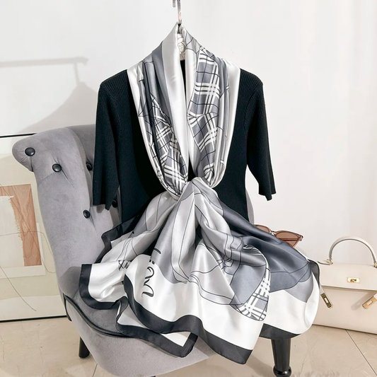 Black Conceptual Printed Silk Scarf