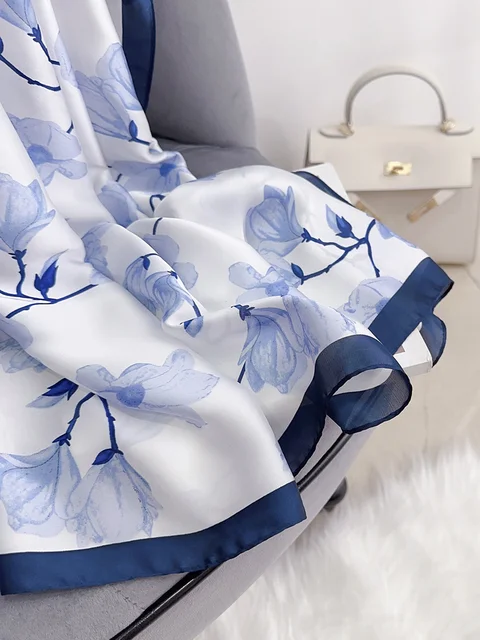 Bloom Blue Printed Silk Scarf