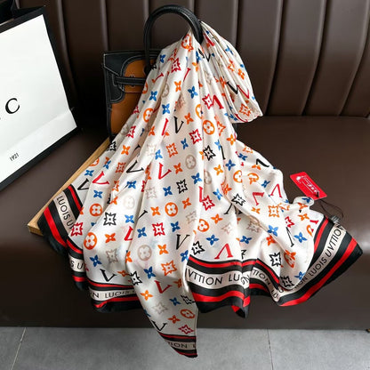 Red V lined Winter Printed Silk Scarf