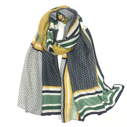 Yellow Check Brand Print Viscose Scarf