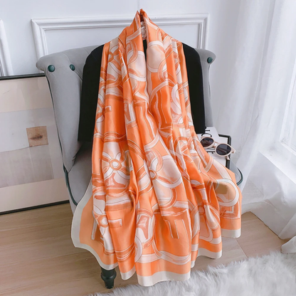 Orange F Printed Silk Scarf