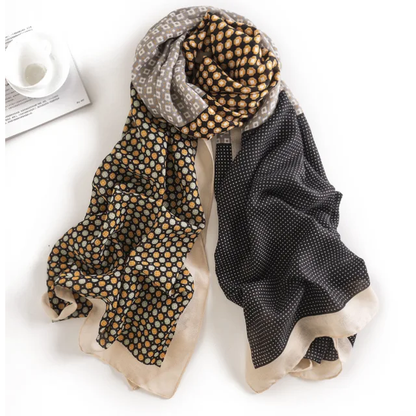 Coffee Florals Dots Printed Viscose Scarf