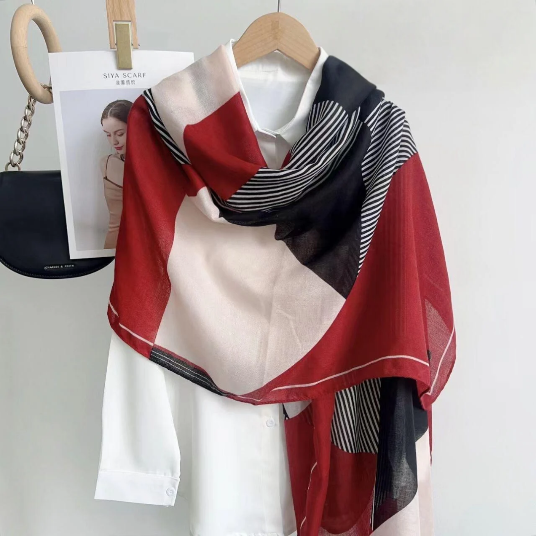 Red Cozy Printed Viscose Scarf