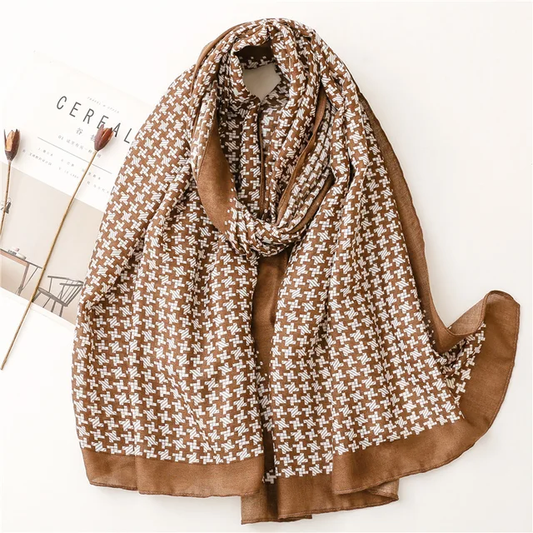 Espresso Tiny Check Printed Viscose Scarf