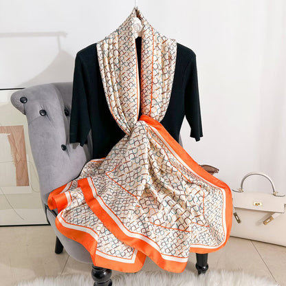 Tara Orange Printed Silk Scarf Summer Edition 26'