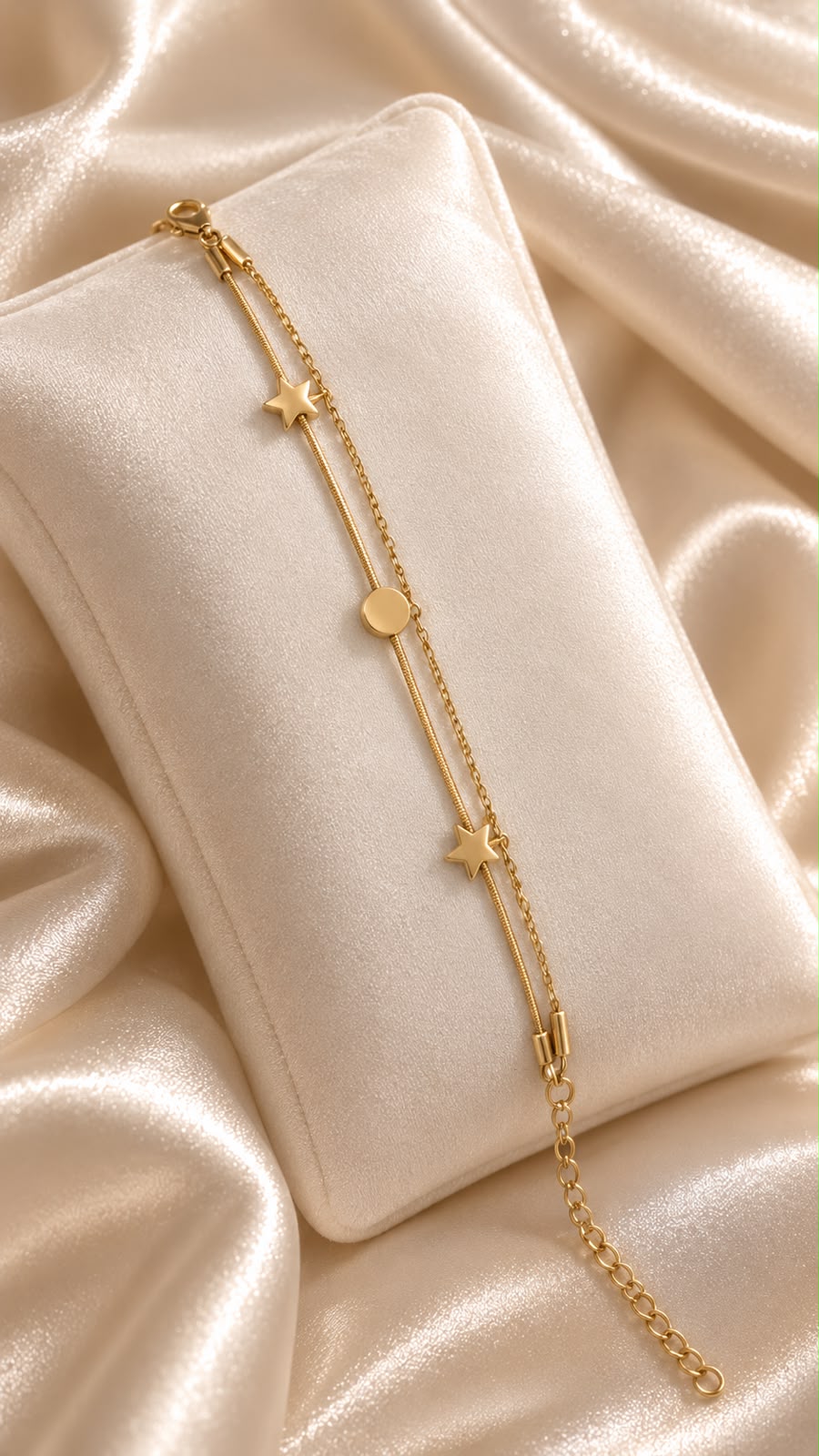 Gold Star Round Layer Gold-Tone Anti-Tarnish Chain Bracelet