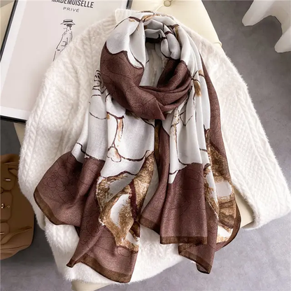 Coffee Florals Printed Viscose Scarf