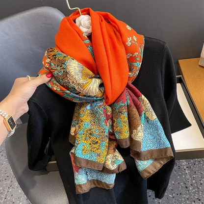 Hibiscus Tangerine Printed Viscose Scarf