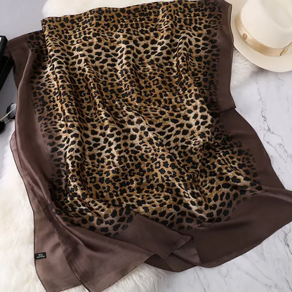 Brown Cheetah Printed Silk Scarf