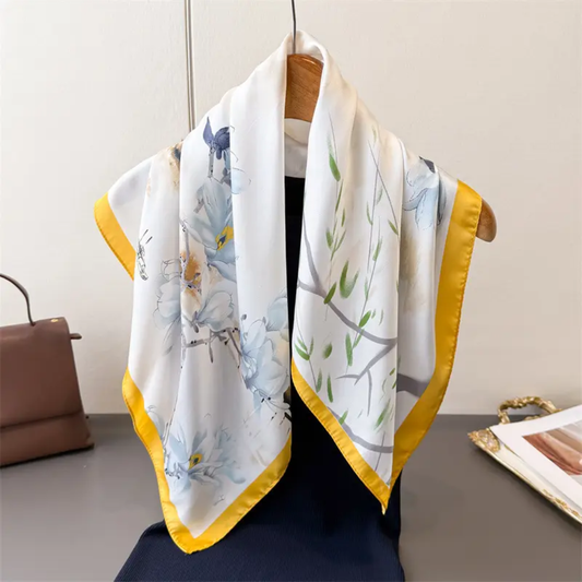 Petal Bloom Print Silk Square Scarves 70 CM