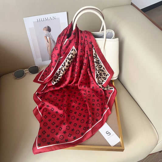 Red Star Animal Print Silk Square Scarves 70 CM