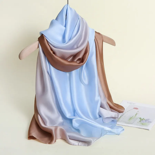 Sky Brown Ombre Printed Silk Scarf