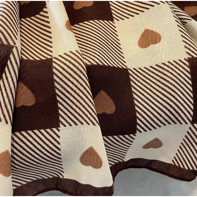 Brown Hearts Brand Print Viscose Scarf